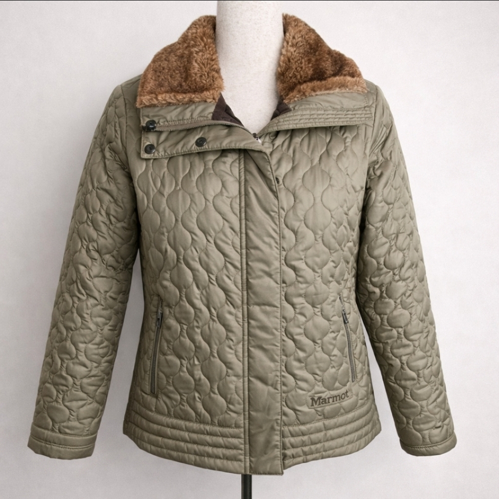 Marmot St. Moritz Quilted Faux Fur Collar Full Zip Jacket Medium